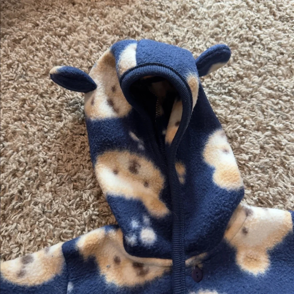 Adorable Vintage First Impressions Fuzzy Bear Print Baby Outfit with Ears